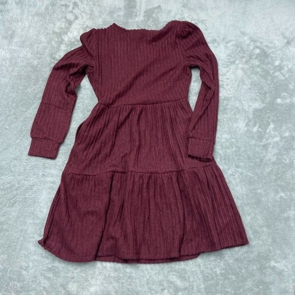 Frye Burgundy Tiered Long Sleeve Ribbed Dress XS Women d0678 - Picture 8 of 9